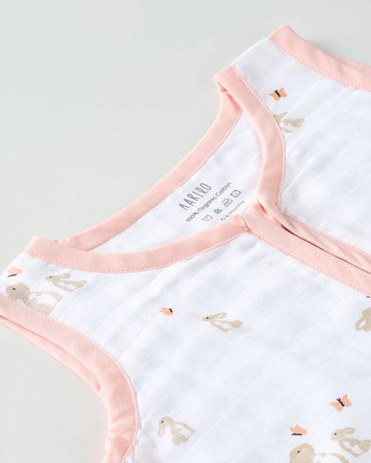 Aariro Baby Sleeping Bag-Honey Bunny-100% Organic Cotton-Pink-Newborn Bed-0-6M