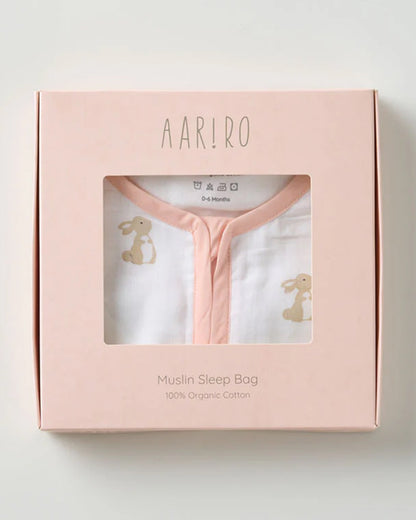 Aariro Baby Sleeping Bag-Honey Bunny-100% Organic Cotton-Pink-Newborn Bed-0-6M