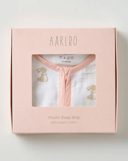 Aariro Baby Sleeping Bag-Honey Bunny-100% Organic Cotton-Pink-Newborn Bed-0-6M