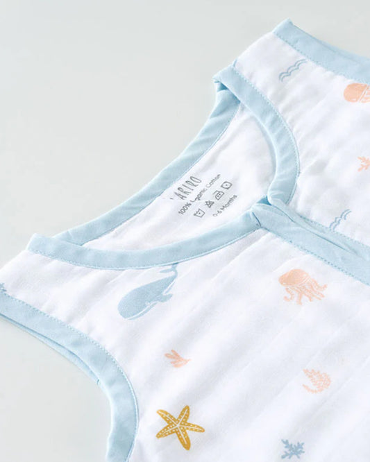 Aariro Baby Sleeping Bag-Under the Sea-100% Organic Cotton-Sky Blue-Newborn Bed-0-6M