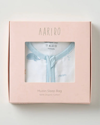 Aariro Baby Sleeping Bag-Under the Sea-100% Organic Cotton-Sky Blue-Newborn Bed-0-6M