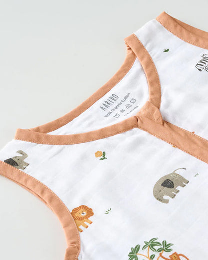 Aariro Baby Sleeping Bag-Wild Safari-100% Organic Cotton-Orange-Newborn Bed-0-6M