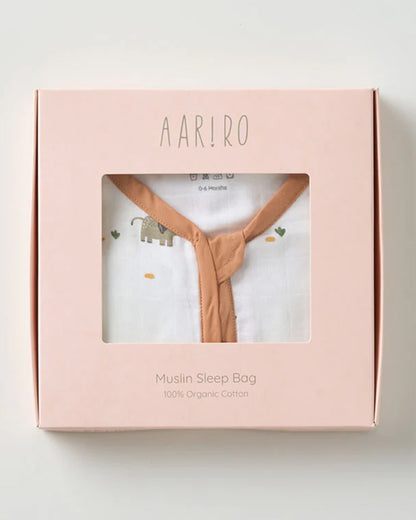 Aariro Baby Sleeping Bag-Wild Safari-100% Organic Cotton-Orange-Newborn Bed-0-6M