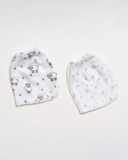 Aariro White Shorts-Counting Sheep-100% Organic Cotton Muslin-Pack of 2-For Infants