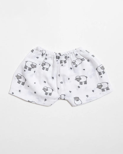 Aariro White Shorts-Counting Sheep-100% Organic Cotton Muslin-Pack of 2-For Infants