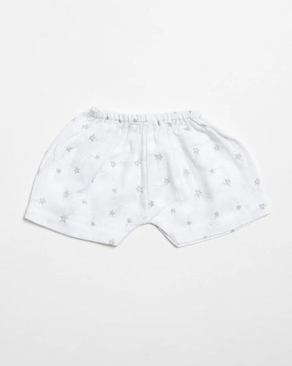 Aariro White Shorts-Counting Sheep-100% Organic Cotton Muslin-Pack of 2-For Infants