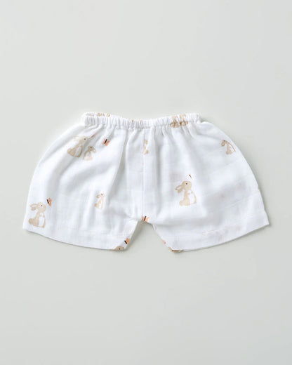 Aariro White Shorts-Honey Bunny-100% Organic Cotton Muslin-Pack of 2-For Infants