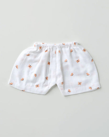 Aariro White Shorts-Honey Bunny-100% Organic Cotton Muslin-Pack of 2-For Infants