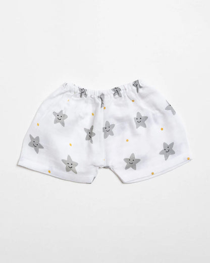 Aariro White Shorts-Mint Smiley Star-100% Organic Cotton Muslin-Pack of 2-For Infants