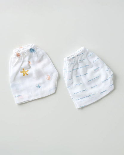 Aariro White Shorts-Under the Sea-100% Organic Cotton Muslin-Pack of 2-For Infants