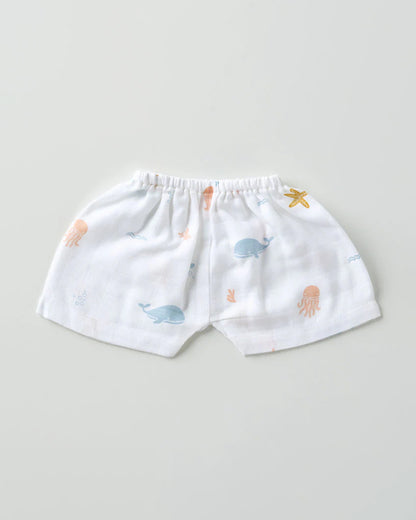 Aariro White Shorts-Under the Sea-100% Organic Cotton Muslin-Pack of 2-For Infants