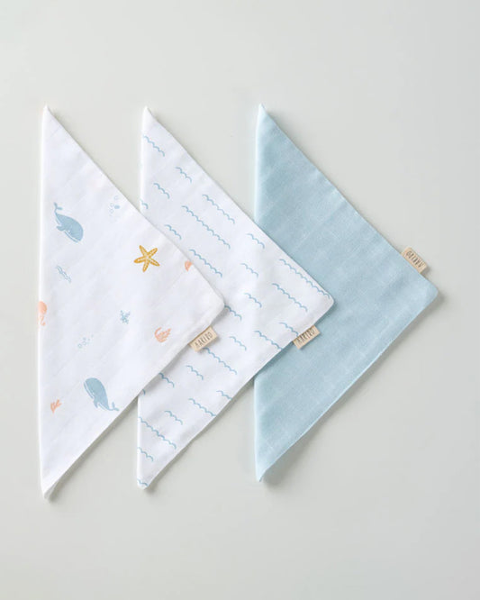 Aariro Organic Cotton Muslin Washcloth-Multi Layered-Under the Sea-Pack of 3