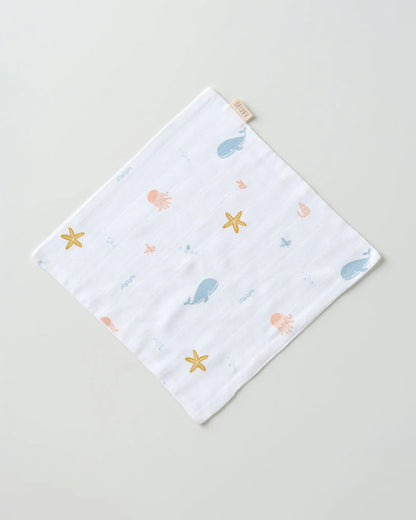 Aariro Organic Cotton Muslin Washcloth-Multi Layered-Under the Sea-Pack of 3