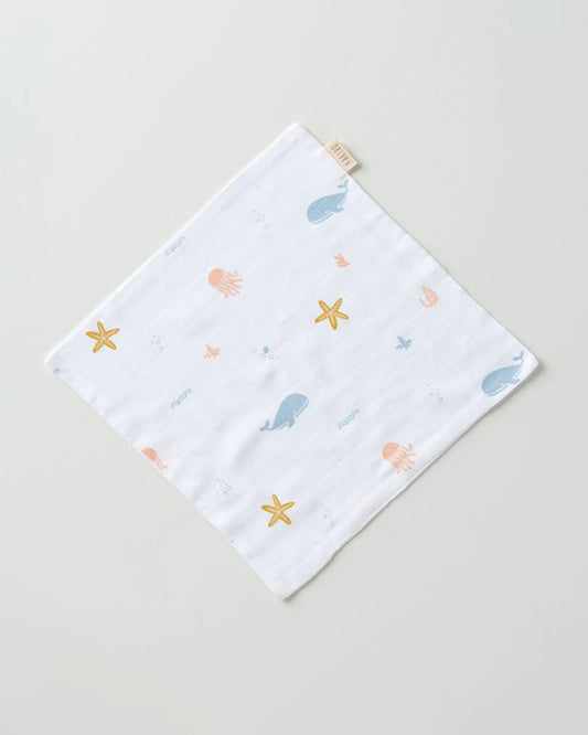 Aariro Organic Cotton Muslin Washcloth-Multi Layered-Under the Sea-Pack of 3