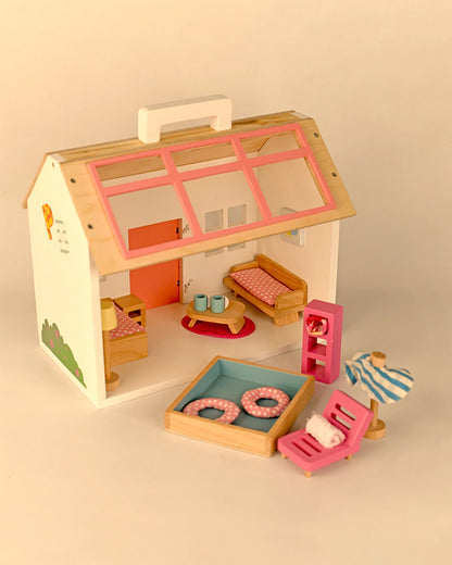 Playbox Pop’s Pool Side Villa-Doll House-Includes 8 Pieces-Enhances Imagination-36M+