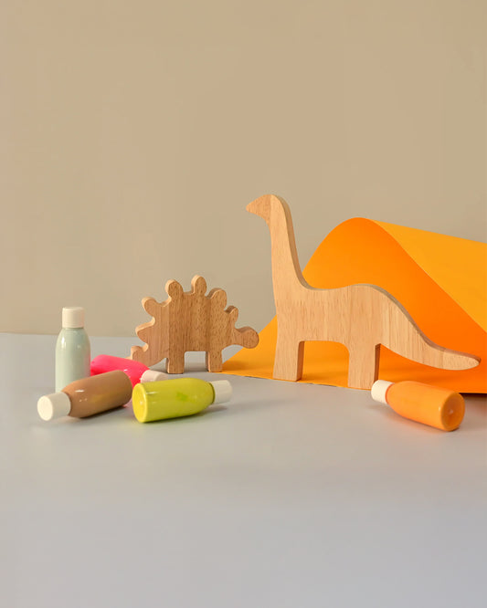 Playbox Wooden Dino Set-Art & Craft Kit-Include 5 Paint Colors-Enhances Fine Motor Skills-12M+