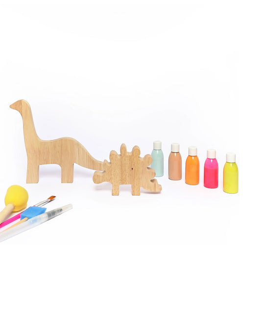 Playbox Wooden Dino Set-Art & Craft Kit-Include 5 Paint Colors-Enhances Fine Motor Skills-12M+