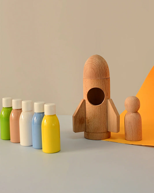 Playbox Wooden Rocket Set-Art & Craft Kit-Include 5 Paint Colors-Enhances Fine Motor Skills-12M+