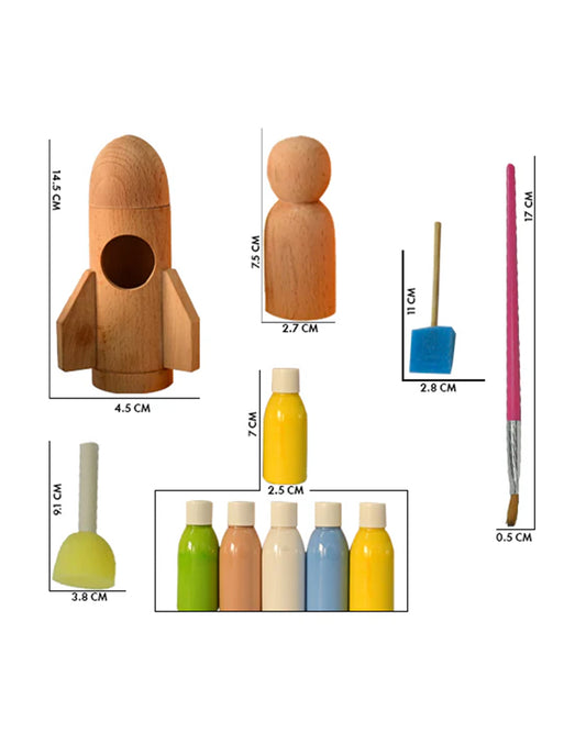 Playbox Wooden Rocket Set-Art & Craft Kit-Include 5 Paint Colors-Enhances Fine Motor Skills-12M+