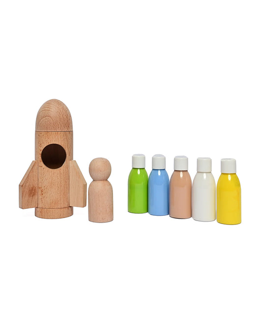 Playbox Wooden Rocket Set-Art & Craft Kit-Include 5 Paint Colors-Enhances Fine Motor Skills-12M+