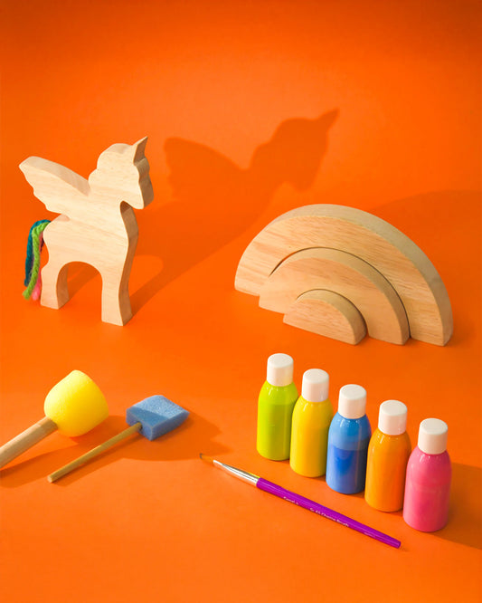 Playbox Wooden Unicorn Set-Art & Craft Kit-Include 5 Paint Colors-Enhances Fine Motor Skills-12M+