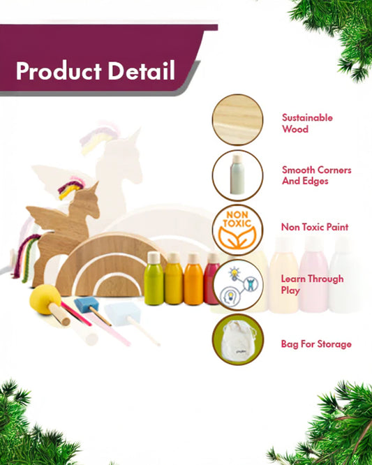 Playbox Wooden Unicorn Set-Art & Craft Kit-Include 5 Paint Colors-Enhances Fine Motor Skills-12M+