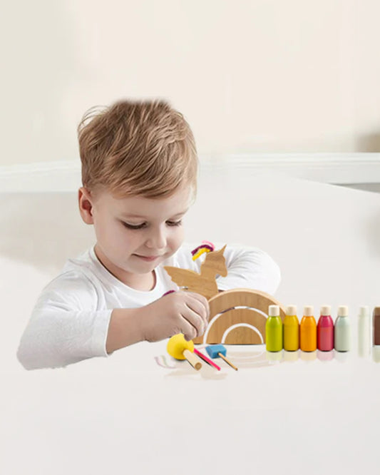 Playbox Wooden Unicorn Set-Art & Craft Kit-Include 5 Paint Colors-Enhances Fine Motor Skills-12M+