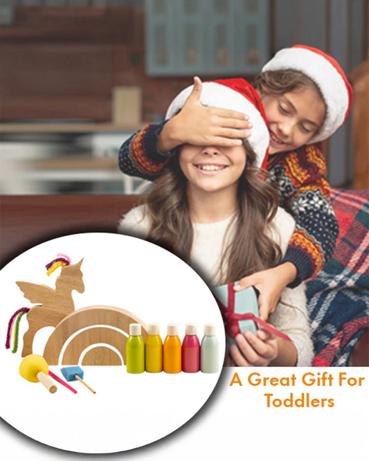 Playbox Wooden Unicorn Set-Art & Craft Kit-Include 5 Paint Colors-Enhances Fine Motor Skills-12M+