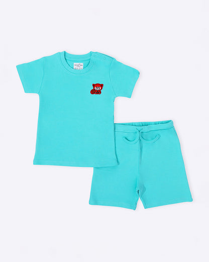 Cotton Bug Turquoise T-shirt & Shorts Set-Red Panda-Organic Cotton-For Infants