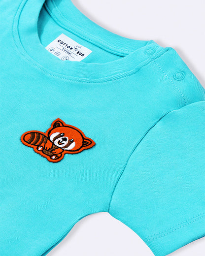 Cotton Bug Turquoise T-shirt & Shorts Set-Red Panda-Organic Cotton-For Infants