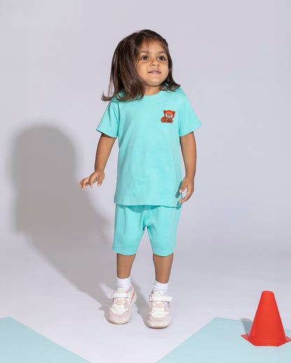 Cotton Bug Turquoise T-shirt & Shorts Set-Red Panda-Organic Cotton-For Infants