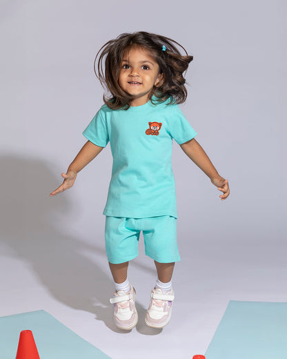 Cotton Bug Turquoise T-shirt & Shorts Set-Red Panda-Organic Cotton-For Infants