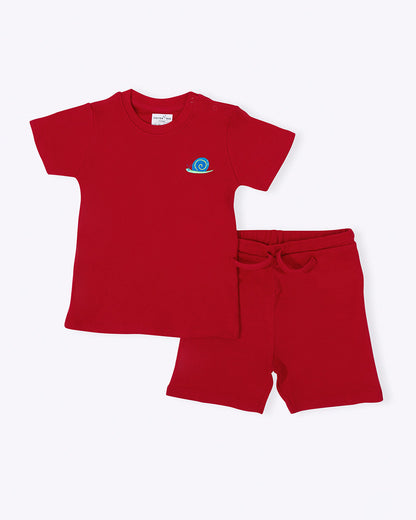 Cotton Bug Red T-shirt & Shorts Set-Snail-Organic Cotton-For Infants