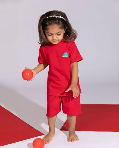 Cotton Bug Red T-shirt & Shorts Set-Snail-Organic Cotton-For Infants