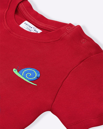 Cotton Bug Red T-shirt & Shorts Set-Snail-Organic Cotton-For Infants