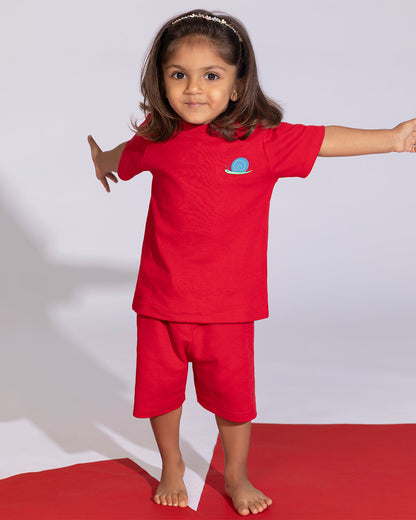Cotton Bug Red T-shirt & Shorts Set-Snail-Organic Cotton-For Infants