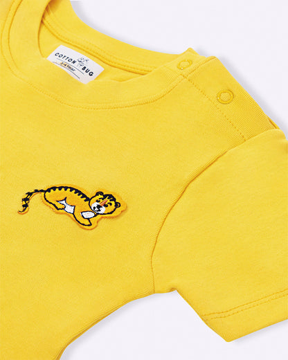 Cotton Bug Yellow T-shirt & Shorts Set-Tiger-Organic Cotton-For Infants