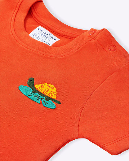 Cotton Bug Orange T-shirt & Shorts Set-Tortoise-Organic Cotton-For Infants