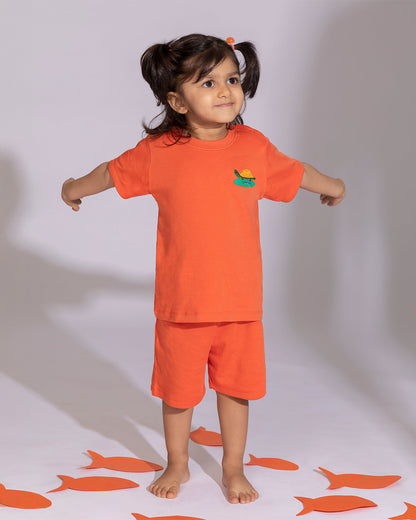 Cotton Bug Orange T-shirt & Shorts Set-Tortoise-Organic Cotton-For Infants