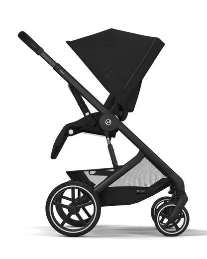 Cybex Balios S Lux Stroller-With Advanced Suspension-Height Adjustable Parent Handle Bar-Reversible & Flat Reclining Seat-One Hand Fold-2 Years Warranty-For 0 to 4Y (Upto 22 Kg)-Black Frame & Moon Black Seat