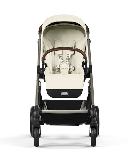 Cybex Balios S Lux Stroller-Advanced Wheel Suspension-Height Adjustable Parent Handle Bar-Reversible & Flat Reclining Seat-One Hand Fold-2 Years Warranty-For 0 to 4Y (Upto 22 Kg)-Taupe Frame & Seashell Beige Seat