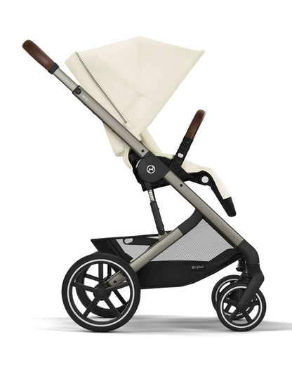 Cybex Balios S Lux Stroller-Advanced Wheel Suspension-Height Adjustable Parent Handle Bar-Reversible & Flat Reclining Seat-One Hand Fold-2 Years Warranty-For 0 to 4Y (Upto 22 Kg)-Taupe Frame & Seashell Beige Seat