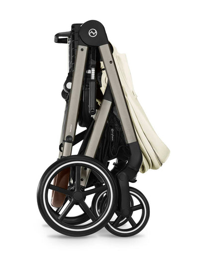 Cybex Balios S Lux Stroller-Advanced Wheel Suspension-Height Adjustable Parent Handle Bar-Reversible & Flat Reclining Seat-One Hand Fold-2 Years Warranty-For 0 to 4Y (Upto 22 Kg)-Taupe Frame & Seashell Beige Seat