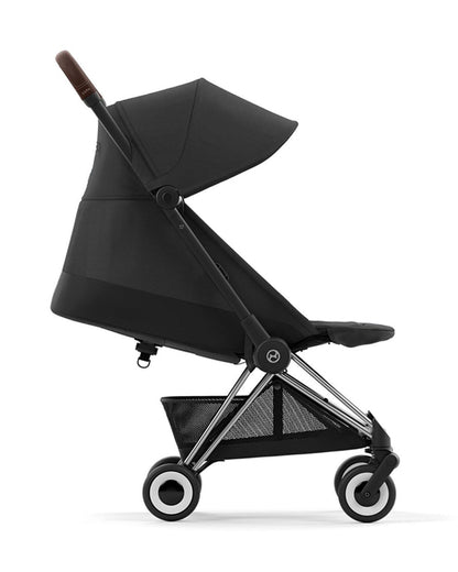 Cybex Coya Cabin Friendly Stroller-Ultra Compact One Hand Fold-Near Flat Reclining Seat-Car Seat Compatible-2 Years Warranty-For 0 to 4Y (Upto 22 Kg)-Chrome Dark Brown Frame & Sepia Black Seat