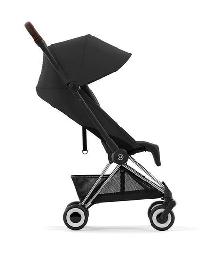 Cybex Coya Cabin Friendly Stroller-Ultra Compact One Hand Fold-Near Flat Reclining Seat-Car Seat Compatible-2 Years Warranty-For 0 to 4Y (Upto 22 Kg)-Chrome Dark Brown Frame & Sepia Black Seat