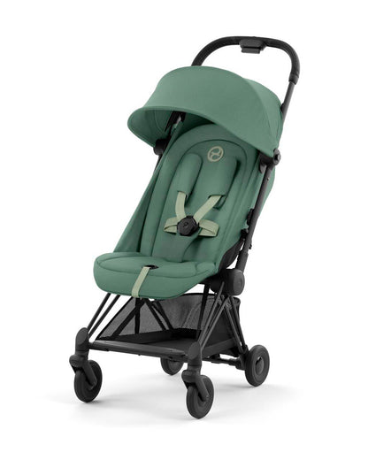 Cybex Coya Cabin Friendly Stroller-Ultra Compact One Hand Fold-Near Flat Reclining Seat-Car Seat Compatible-2 Years Warranty-For 0 to 4Y (Upto 22 Kg)-Matt Black Frame & Leaf Green Seat