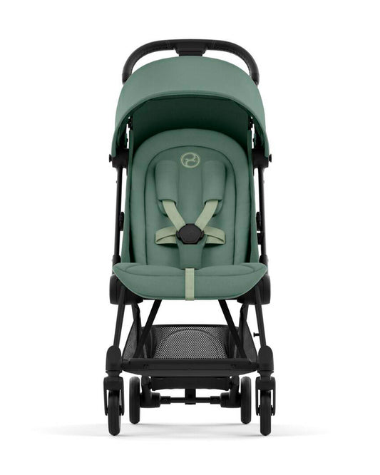 Cybex Coya Cabin Friendly Stroller-Ultra Compact One Hand Fold-Near Flat Reclining Seat-Car Seat Compatible-2 Years Warranty-For 0 to 4Y (Upto 22 Kg)-Matt Black Frame & Leaf Green Seat