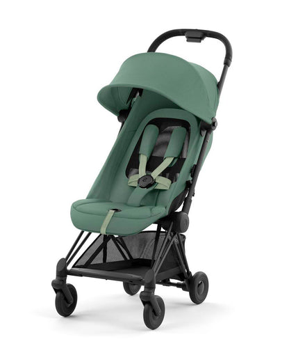 Cybex Coya Cabin Friendly Stroller-Ultra Compact One Hand Fold-Near Flat Reclining Seat-Car Seat Compatible-2 Years Warranty-For 0 to 4Y (Upto 22 Kg)-Matt Black Frame & Leaf Green Seat