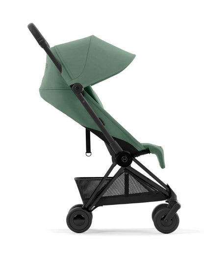 Cybex Coya Cabin Friendly Stroller-Ultra Compact One Hand Fold-Near Flat Reclining Seat-Car Seat Compatible-2 Years Warranty-For 0 to 4Y (Upto 22 Kg)-Matt Black Frame & Leaf Green Seat