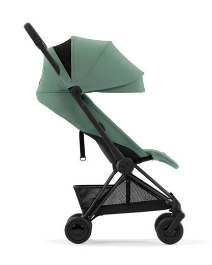 Cybex Coya Cabin Friendly Stroller-Ultra Compact One Hand Fold-Near Flat Reclining Seat-Car Seat Compatible-2 Years Warranty-For 0 to 4Y (Upto 22 Kg)-Matt Black Frame & Leaf Green Seat